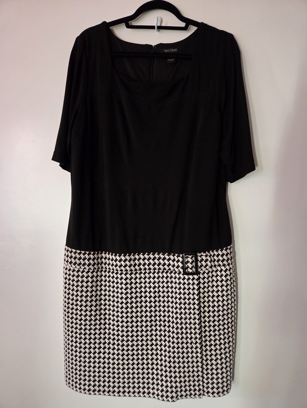 White House Black Market Black Top with Black & White Houndstooth Skirt Dress